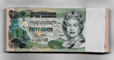 BAHAMAS 1/2 Dollar ( 50 CENTS) P-68 2001 x 10 Pcs Lot Queen II UNC BUNDLE NOTE - Image 1 of 3