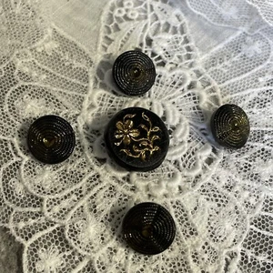 Vintage Czech Black Glass Buttons Button lot J-33 - Bild 1 von 4