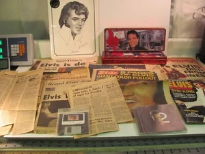 Vintage LOT OF ELVIS PRESLEY MEMORABILIA Newspaper, Magazines, Print, Tins, CD - Bild 1 von 11
