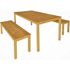3pc Timber Outdoor Dining Table & Bench Seat Setting Hardwood Eucalyptus Natural - Picture 1 of 1