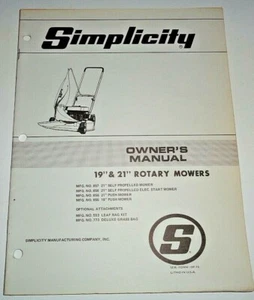 Simplicity 19" 21" Rotary Mower Owners / Parts Manual ORIGINAL (855 856 857 858) - Picture 1 of 3