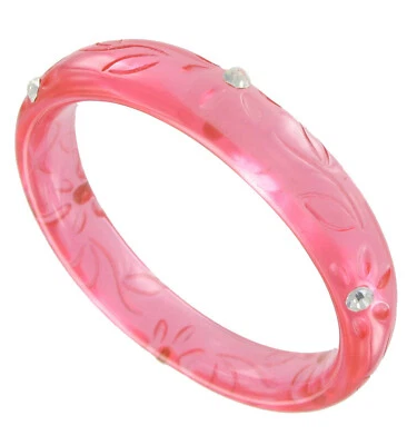 Bracelet Bangle Pink Clear Lucite Rhinestone Flower - Womens Standard Size - Image 1 of 2