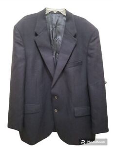 52 T CHAPS RALPH LAUREN Men's Navy Blue TWEED Pure New Wool Coat Jacket Blazer