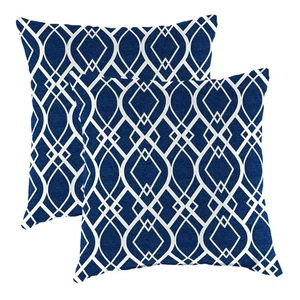 16 In. L X 16 In. W X 4 In. T Square Outdoor Throw Pillow in Navy Quatrefoil (2- - Picture 1 of 8
