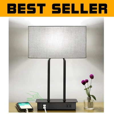 Abajur de mesa regulável controle de toque com tomada USB e CA dupla - Elegância moderna - Imagem 1 de 4