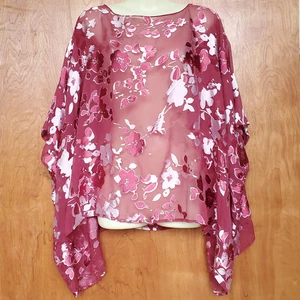 Citiknits Silk Blend Poncho M Slinky Sheer Floral Tunic Fairy Ethereal Lagenlook - Picture 1 of 8
