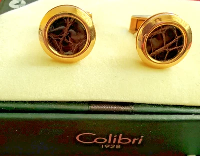 Gemelos Colibrí - Oro Rosa Pulido con Inserciones Gator Marrón Foto 1 de 3