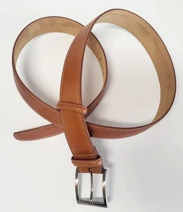 Tasso Elba Belt AKE 38 Carmel Leather Brushed Silver Buckle Adjust Double Holder - Picture 1 of 7