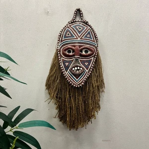 Handcrafted African Tribal Mask /Wall Hanging with Painted Design and Beard - Picture 1 of 8