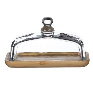 Bambus-Butterdose mit Glasdeckel - Transparente Butterschale für Kühlschran7563 - Bild 1 von 5