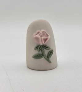 Vintage Nuttall Porcelain Bisque Pink Rose Fingernail Thimble - Picture 1 of 6