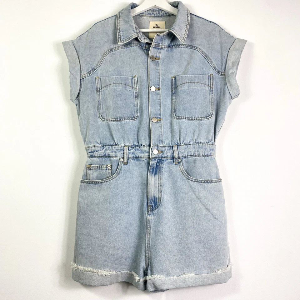Rip Curl Jumpsuit Jeans Overall Gr.L Damen Einteiler Blau Kurzarm Shorts - Bild 1 von 4