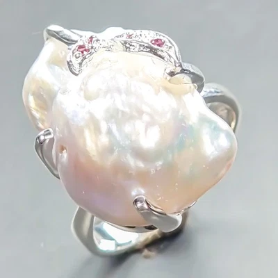 Handmade Natural Baroque Pearl Ring 925 Sterling Silver Size 8 /R440031 - Image 1 of 4