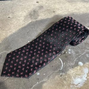 Cravatta lunga Kai 100% seta nero/rosso motivo fiocco fatta a mano - Foto 1 di 5