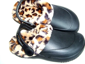 NEW!Crane shoes 823645 faux leopard fur sock lining rubber clog women's size 7/8 - Picture 1 of 8
