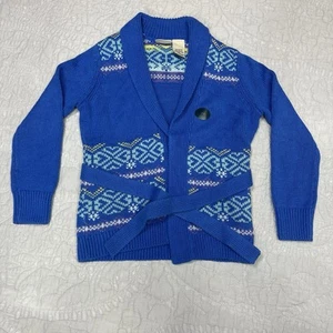 L.L. Bean Kids 4T Blue Fair Isle Sweater Cardigan Belt Cotton Knit S4 - Afbeelding 1 van 10