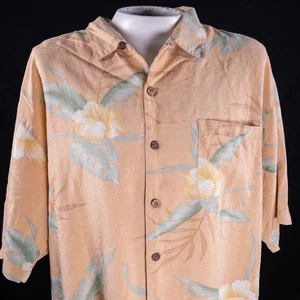 Tommy Bahama Hawaiihemd Aloha XL Hibiskus Blumen hellorange Seide - Bild 1 von 6