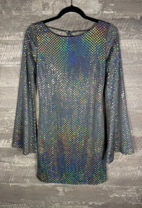 NWT Rainbow Sequin Sparkley Bell Sleeve Dress Size L Disco Rave New Years Eve - Picture 1 of 24