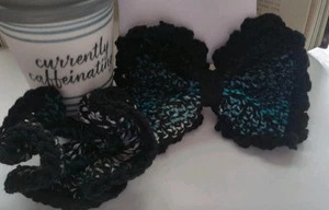 Blue Black Hair Accessories Bow Barrette & Scrunchie - Girls Cute Soft Addition  - Picture 1 of 5