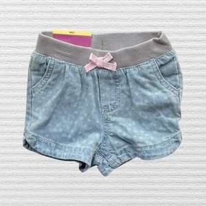 New Cherokee Baby Girls Floral Chambray Shorts Blue Gray Elastic Waist Size 12M - Picture 1 of 11