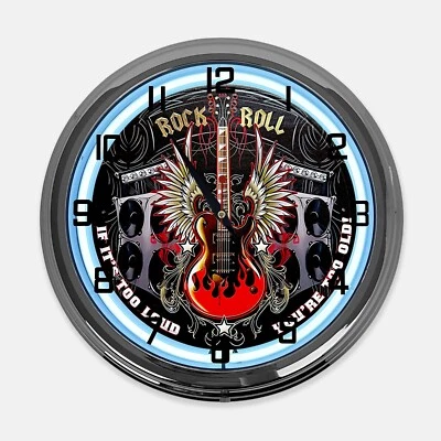 18" Rock & Roll Metal Sign Designed White Neon Clock - Image 1 of 4