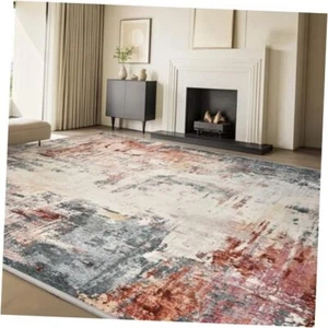 Abstract Area Rug-6x9 Washable Rugs for Living Room 6X9ft Multi Red/Grey/Beige - Picture 1 of 7