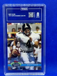 1991 STADIUM CLUB BRETT FAVRE ROOKIE CARD GRADED  TAG 8 NR MT - Picture 1 of 3