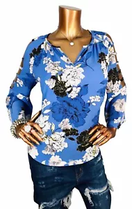 Jennifer Lopez M Top Floral Lite Wgt Blouse Bell Cut Out Sleeves Soft Essywear V - Picture 1 of 8