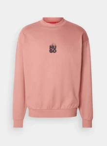 Hugo Boss Mens Sweatshirt HUGO Durungu Crew Neck Cotton Jumper in Open Pink - Picture 1 of 8