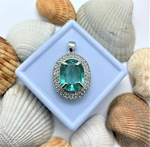 10.6 Ct Certified Gr/Bl Treated Gandidierite Pendant in 18k Gold Plated Sterling - Picture 1 of 12