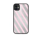 Silver & Baby Pink Striped Rubber Phone Case Cover Stripey Pattern Lines i825