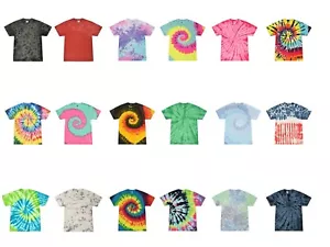Multi-Color Tie Dye T-Shirts Kids & Adult 100% Pre-Shrunk Cotton Colortone - Picture 1 of 37