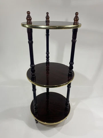 3 Tier Plant Stand Shelf Round Dark Wood Grain Gold, Almost Black MCM 28" Tall Cover