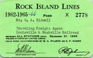 1962-1965 Rock Island Lines pase de ferrocarril para empleados Kidwell - Imagen 1 de 2