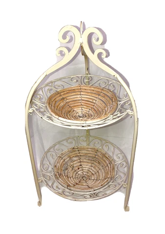 Wrought Iron Fruit Vegetable Wire Basket Bowl Rack Stand Kitchen 2-Tier 18x10” Cover