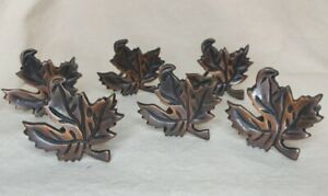 Leaf Napkin Holders Set of 6 Metal Bronze  Patina Textured Fall Autumn Excellent