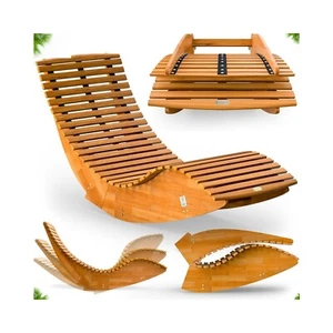 Schaukelliege Akazienholz Ergonomische Wippfunktion Garten Sonnenliege Brown - Bild 1 von 7