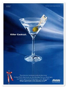 Anuncio de revista impreso a página completa AllState Insurance MADD Killer Cocktail vintage 1998 - Imagen 1 de 4