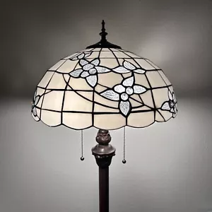 Tiffany Style Floor Lamp White Stained Glass Flowers Metal Base 64"H*16"W*16"D - Picture 1 of 4