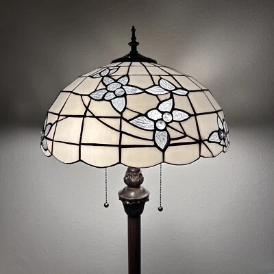 Tiffany Style Floor Lamp White Stained Glass Flowers Metal Base 64"H*16"W*16"D - Image 1 of 4