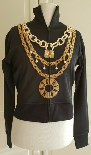 Moschino H&M TV maglione giacca jacket chain XS nero black HM Pearls felpa con cappuccio