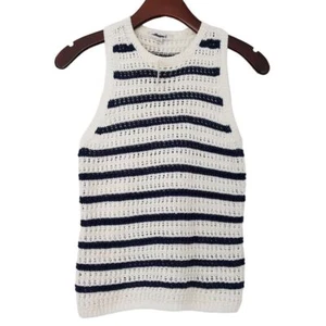 Madewell Crochet-Knit Crewneck Sweater Tank Size XXS Navy Ivory NWT $75 NO991 - Picture 1 of 6
