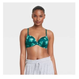 Women's Nursing Full Coverage T-Shirt Bra - Auden Floral Teal - Picture 1 of 1