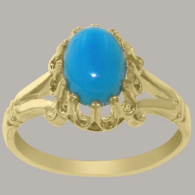 Anillo solitario de oro amarillo sólido de 10k turquesa natural para mujer - tallas 4 a 12 Foto 1 de 4