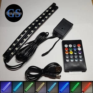 USB Colour Changing 5050 Light Strip 2x22cm 24 LED Car Interior Footwell Desk TV - Picture 1 of 16