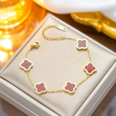 Kleeblatt Armband 18K Vergoldet Damen Titanstahl Schmuck Geschenk - Bild 1 von 4