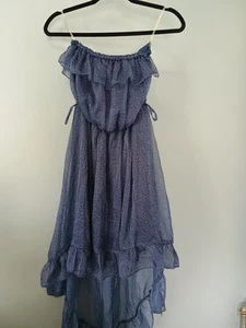 Sheer Strapless High Low Dress 1X Faux Denim Ruffles Romantic Fairy Boho - Picture 1 of 7
