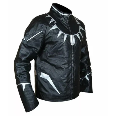 Chaqueta de cuero de vaca genuina y cuero sintético hecha a mano para hombre Black Panther Movie Biker Foto 1 de 4