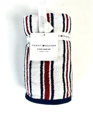 Tommy Hilfiger Stripe, Red, White Navy Hand Towel Cotton 16”X 30”, Set of 2 NWT - Image 1 of 4