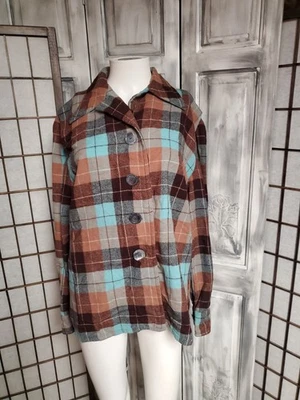 1950-х годов женщин M/L винтажный шерсти клетку '49er Iconic куртка Blazer коричневый лед синий euc - Изображение 1 из 4